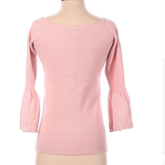 Oats Cashmere 100% Balletcore Pink Ribbed Peplum Bell Sleeve Boat Neck Soft Top - Picture 3 of 7